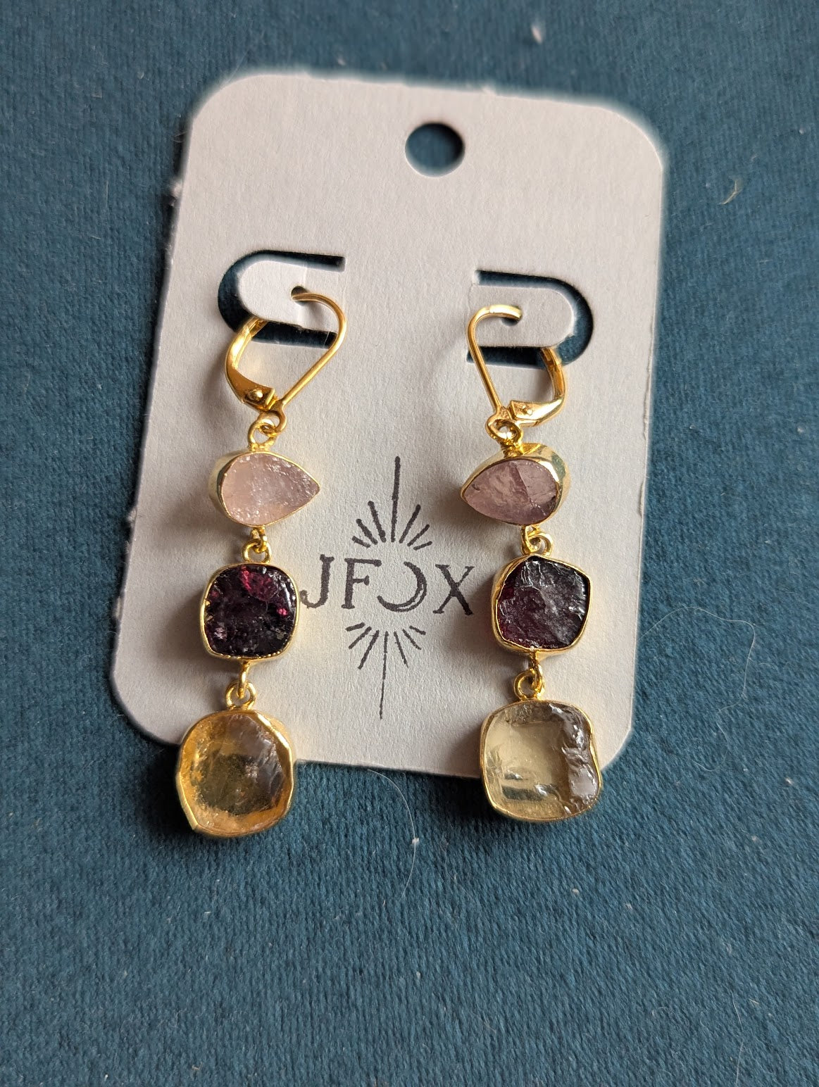 Raw Gemstone Trio Gold Hoops (Various Stones Available)