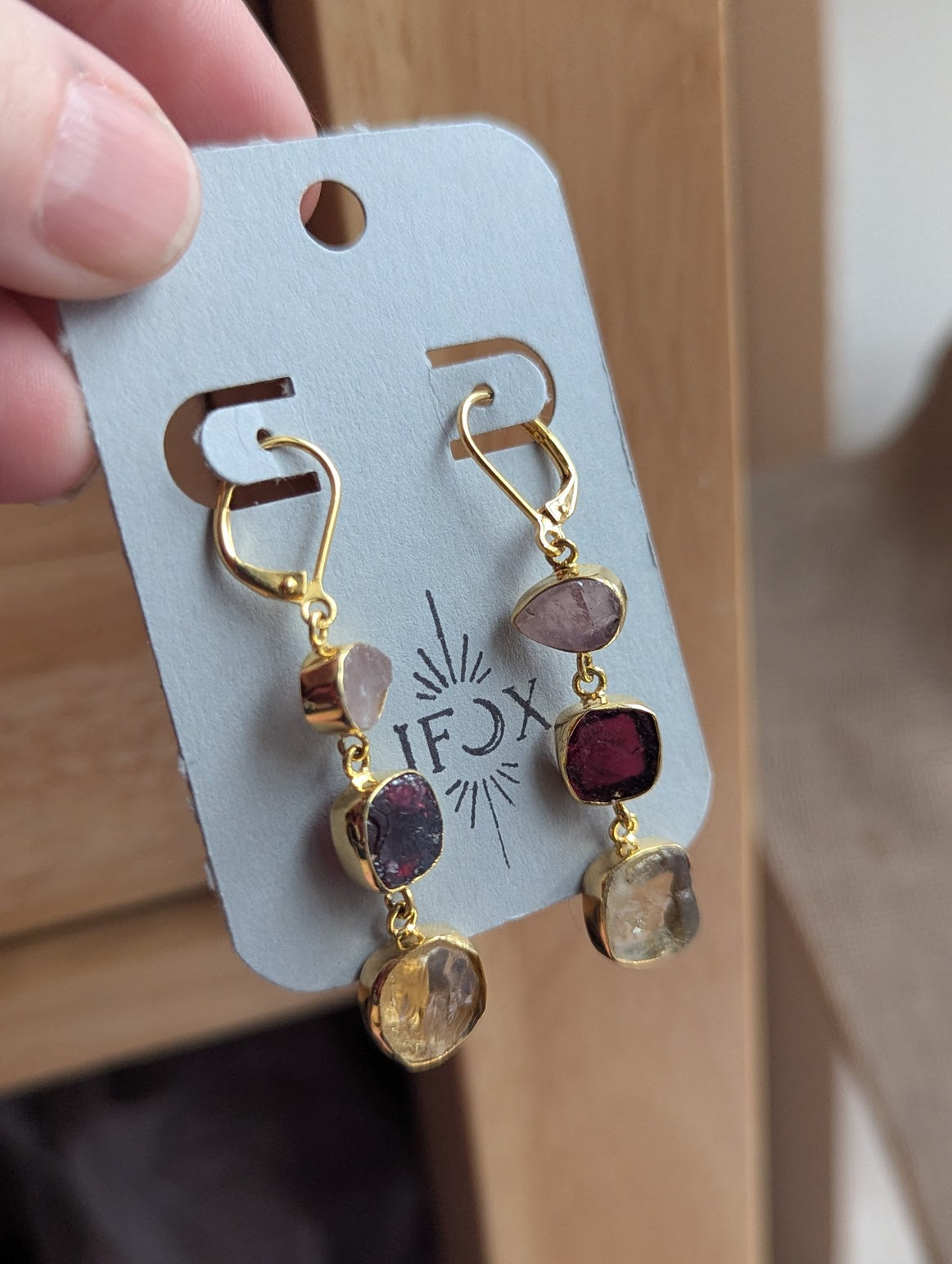 Raw Gemstone Trio Gold Hoops (Various Stones Available)