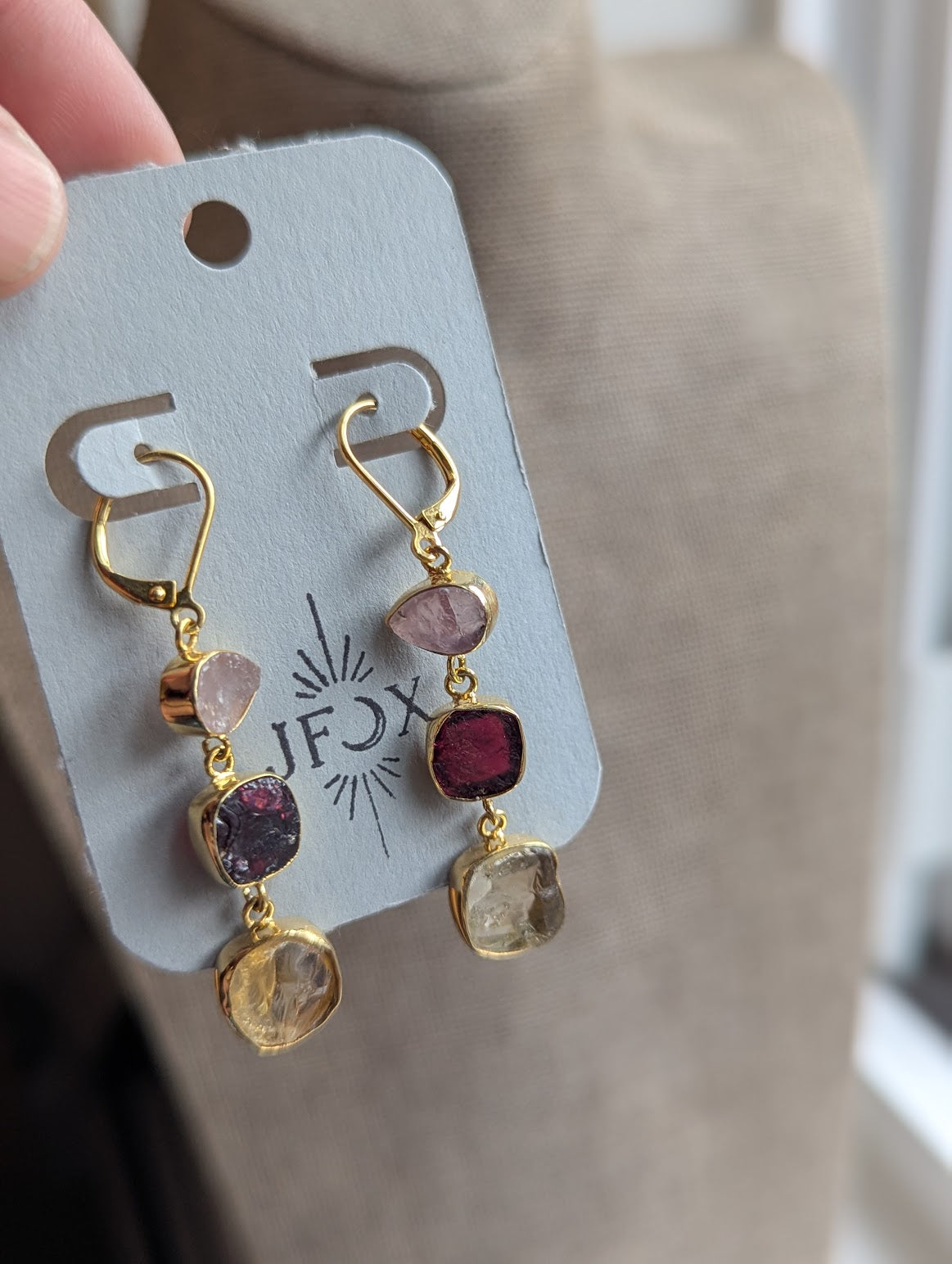 Raw Gemstone Trio Gold Hoops (Various Stones Available)