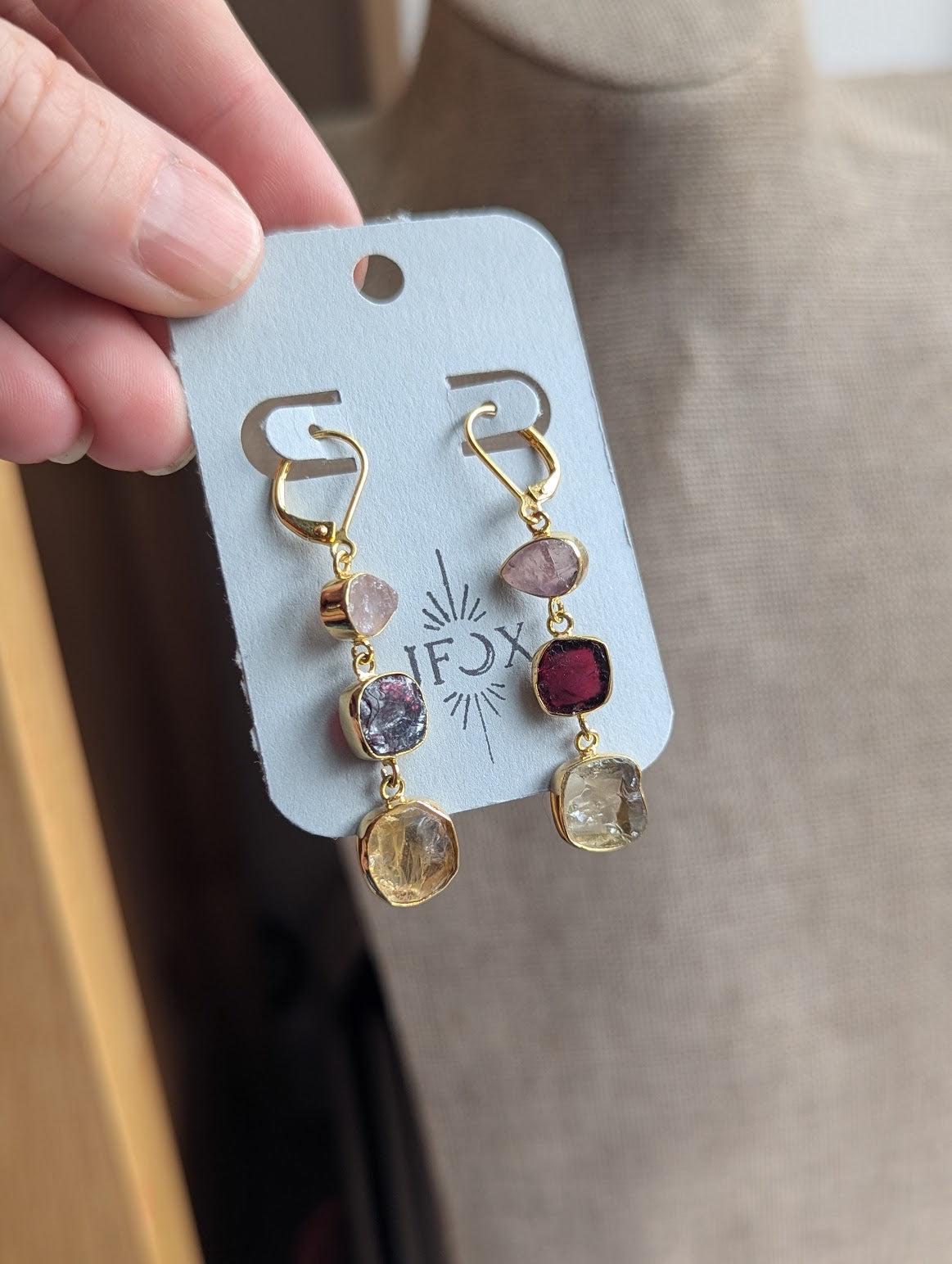 Raw Gemstone Trio Gold Hoops (Various Stones Available)