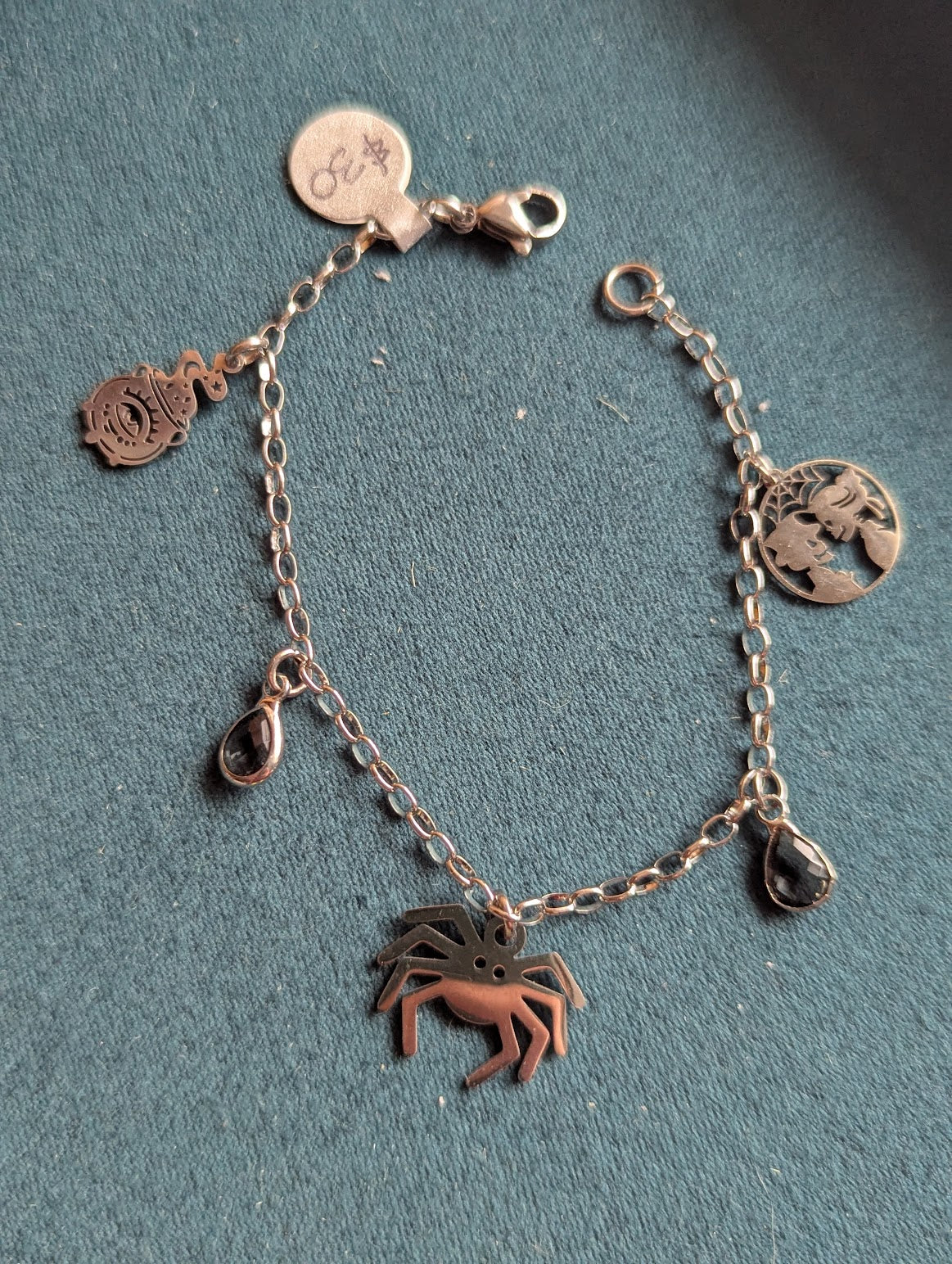 Spooky Halloween Themed Silver Charm Bracelet