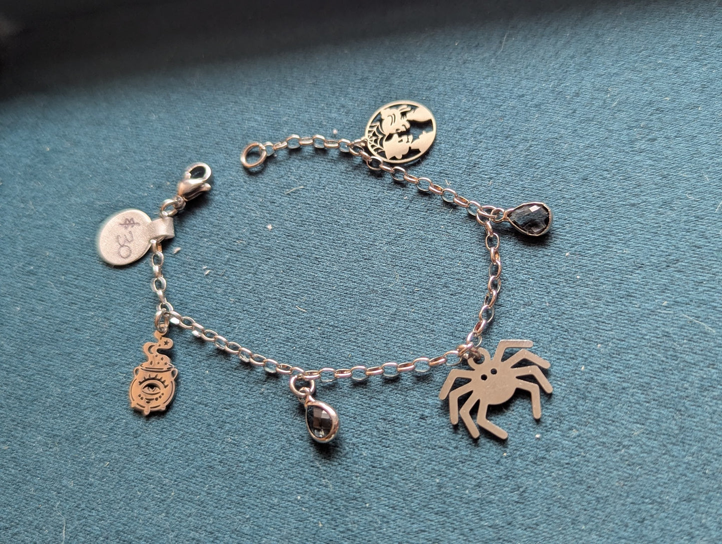 Spooky Halloween Themed Silver Charm Bracelet