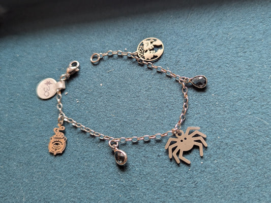 Spooky Halloween Themed Silver Charm Bracelet