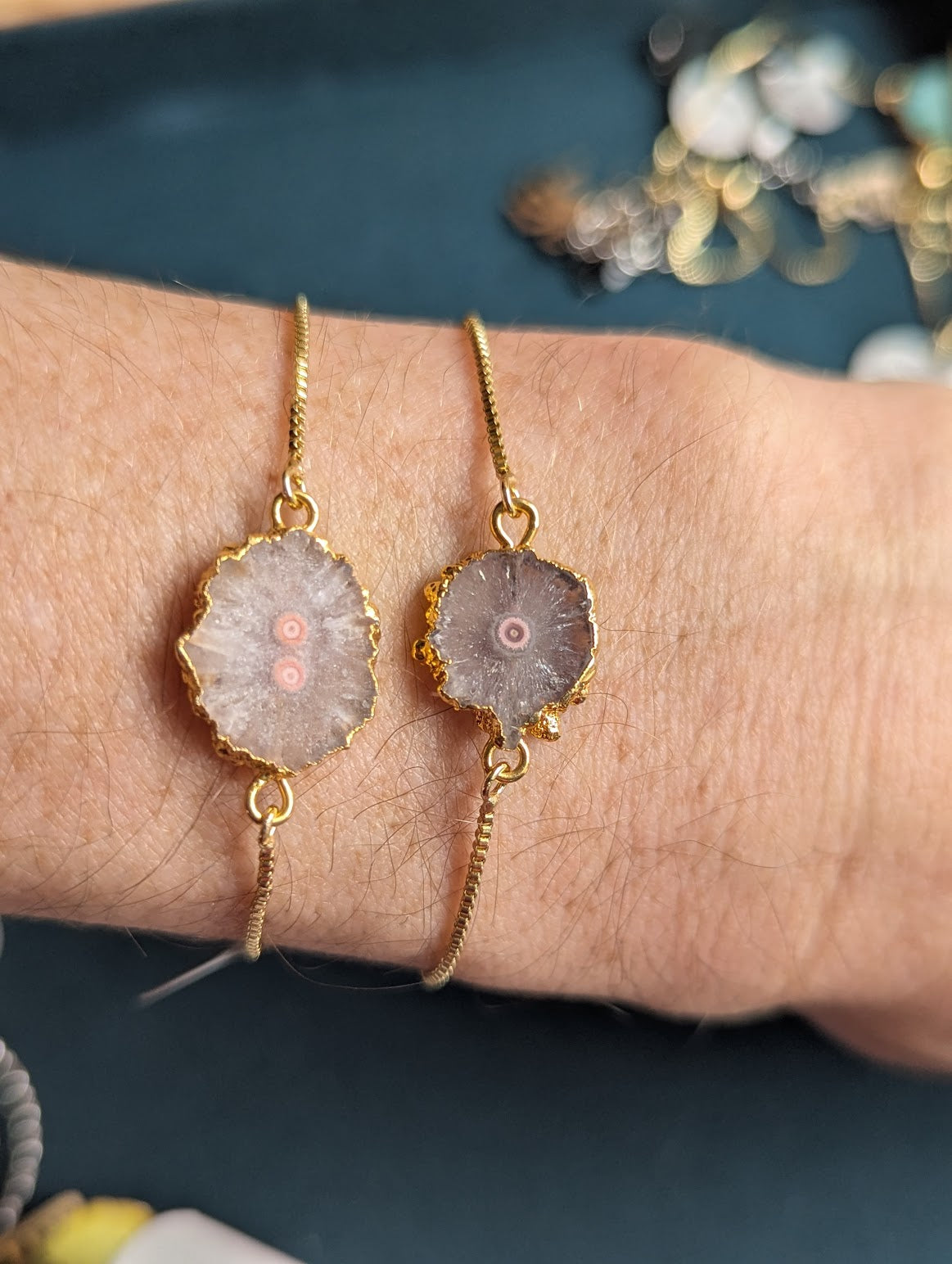 Pink Solar Quartz Gold Slider Bracelet