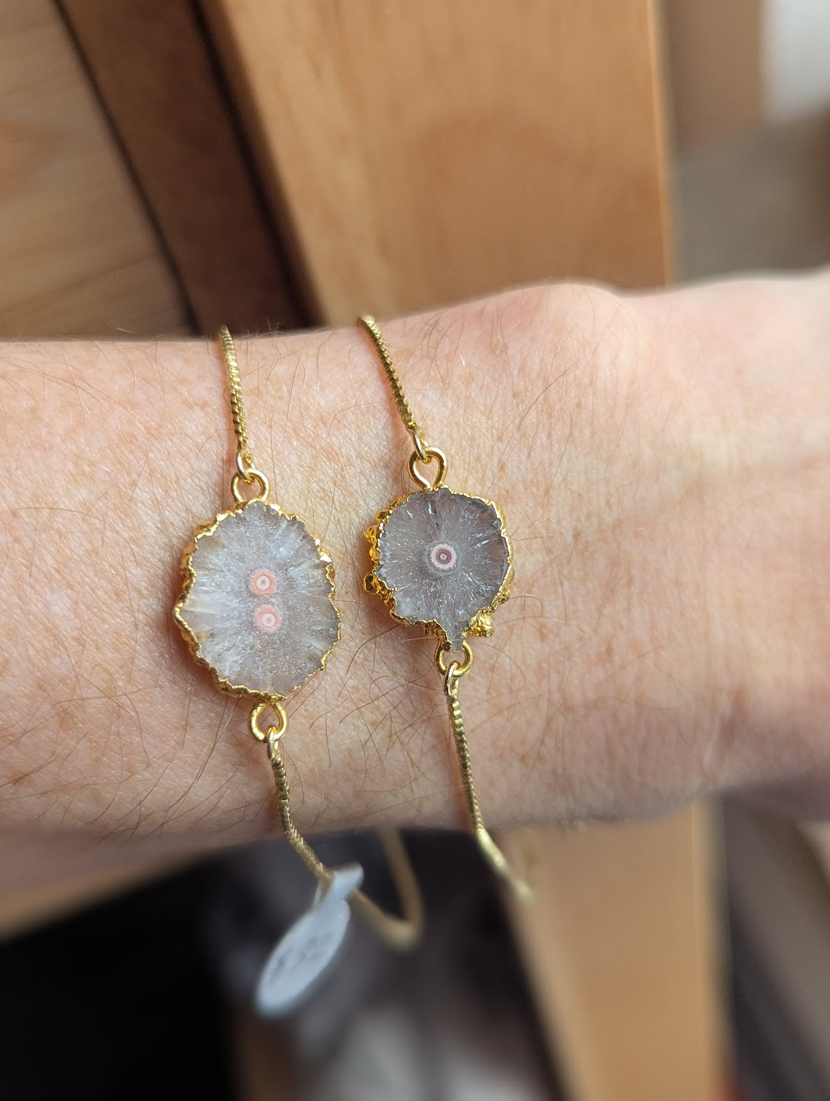 Pink Solar Quartz Gold Slider Bracelet