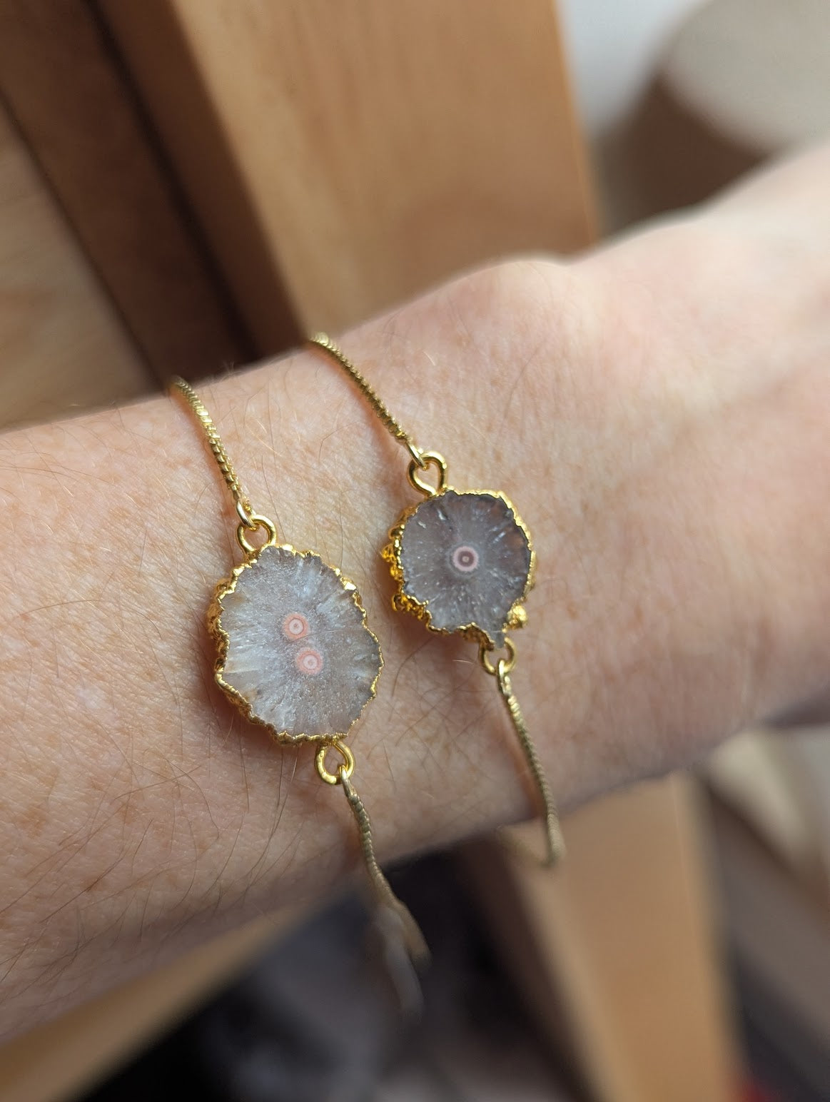 Pink Solar Quartz Gold Slider Bracelet