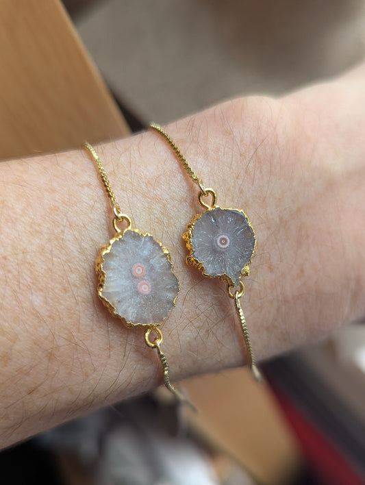 Pink Solar Quartz Gold Slider Bracelet