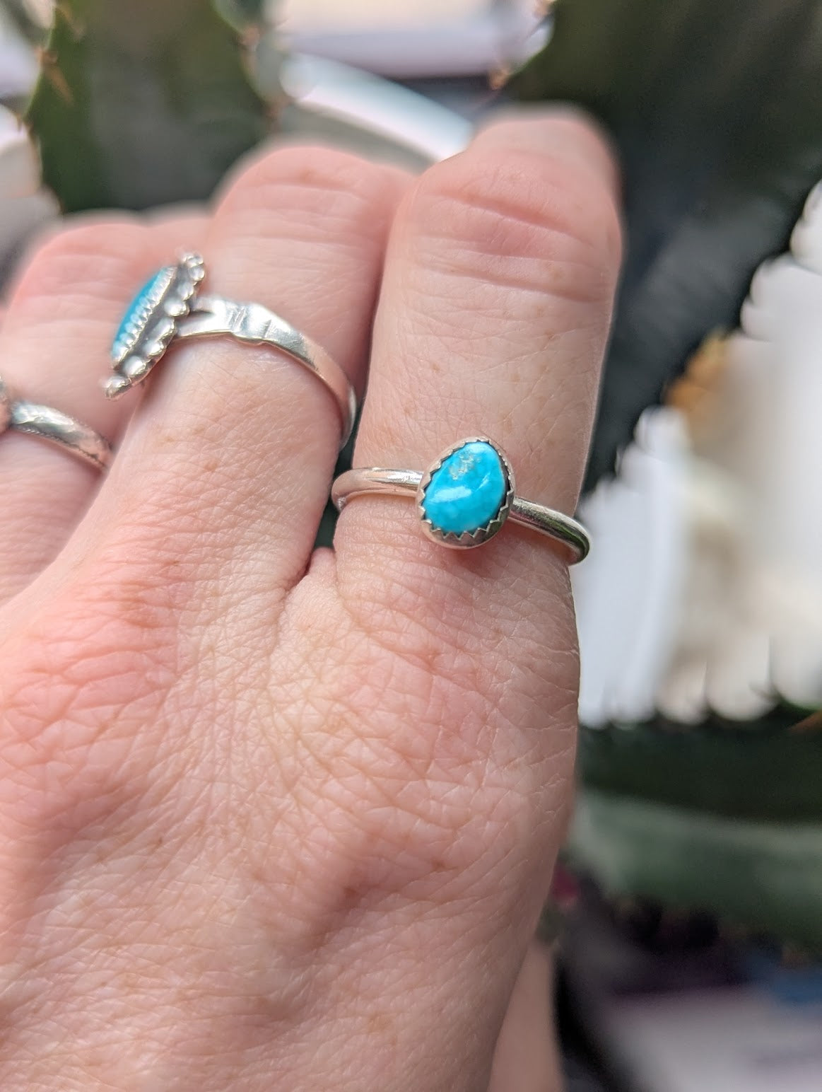 Morenci Turquoise Silver Ring - Size 6