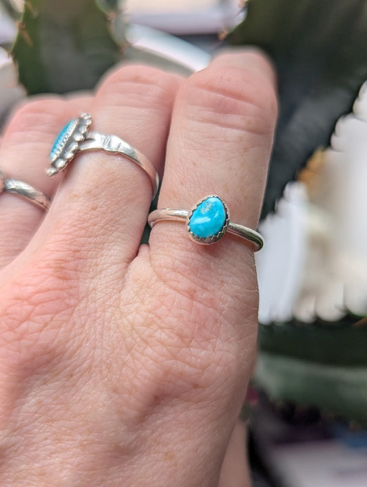 Morenci Turquoise Silver Ring - Size 6
