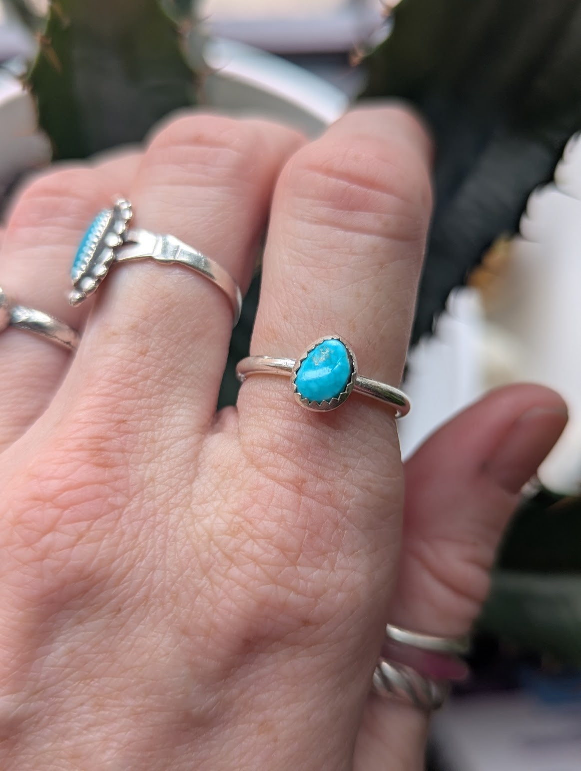 Morenci Turquoise Silver Ring - Size 6