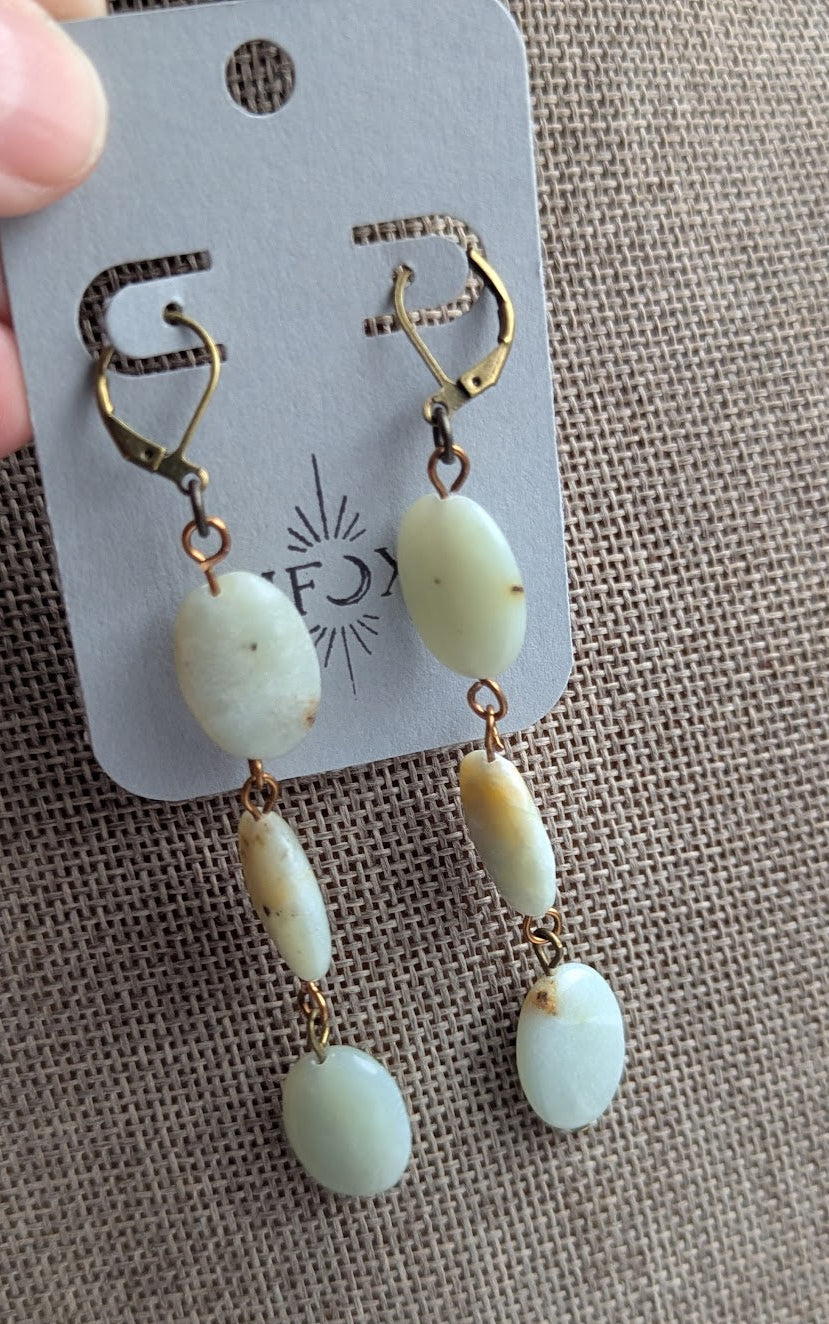 Amazonite Oval Trio Brass Hoop Earrings (Various Options Available)