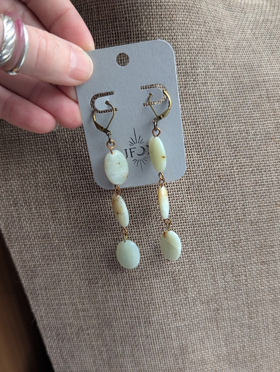Amazonite Oval Trio Brass Hoop Earrings (Various Options Available)