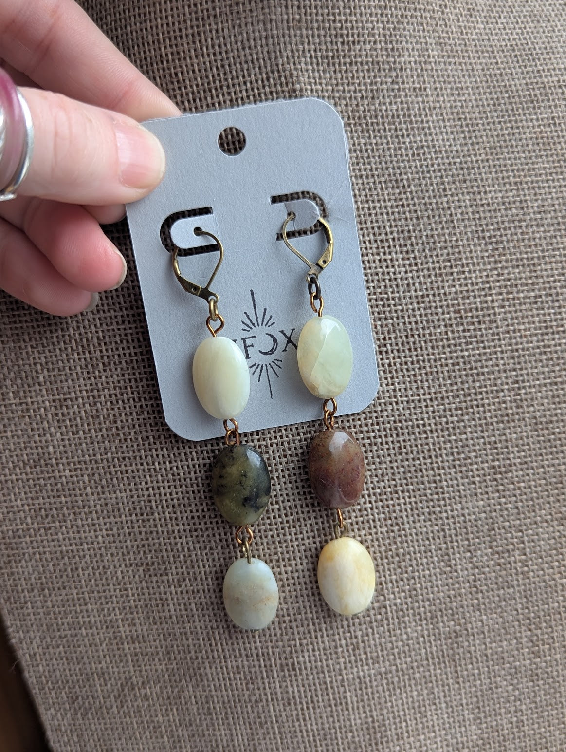 Amazonite Oval Trio Brass Hoop Earrings (Various Options Available)