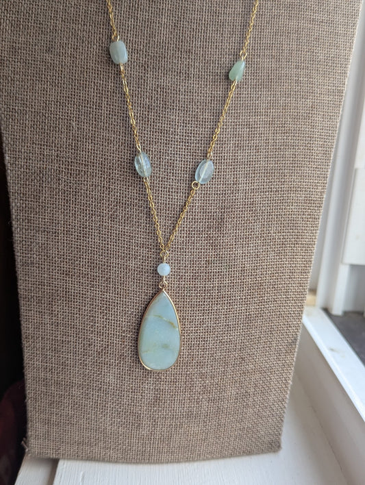 Amazonite and Aquamarine Gold Stainless Necklace