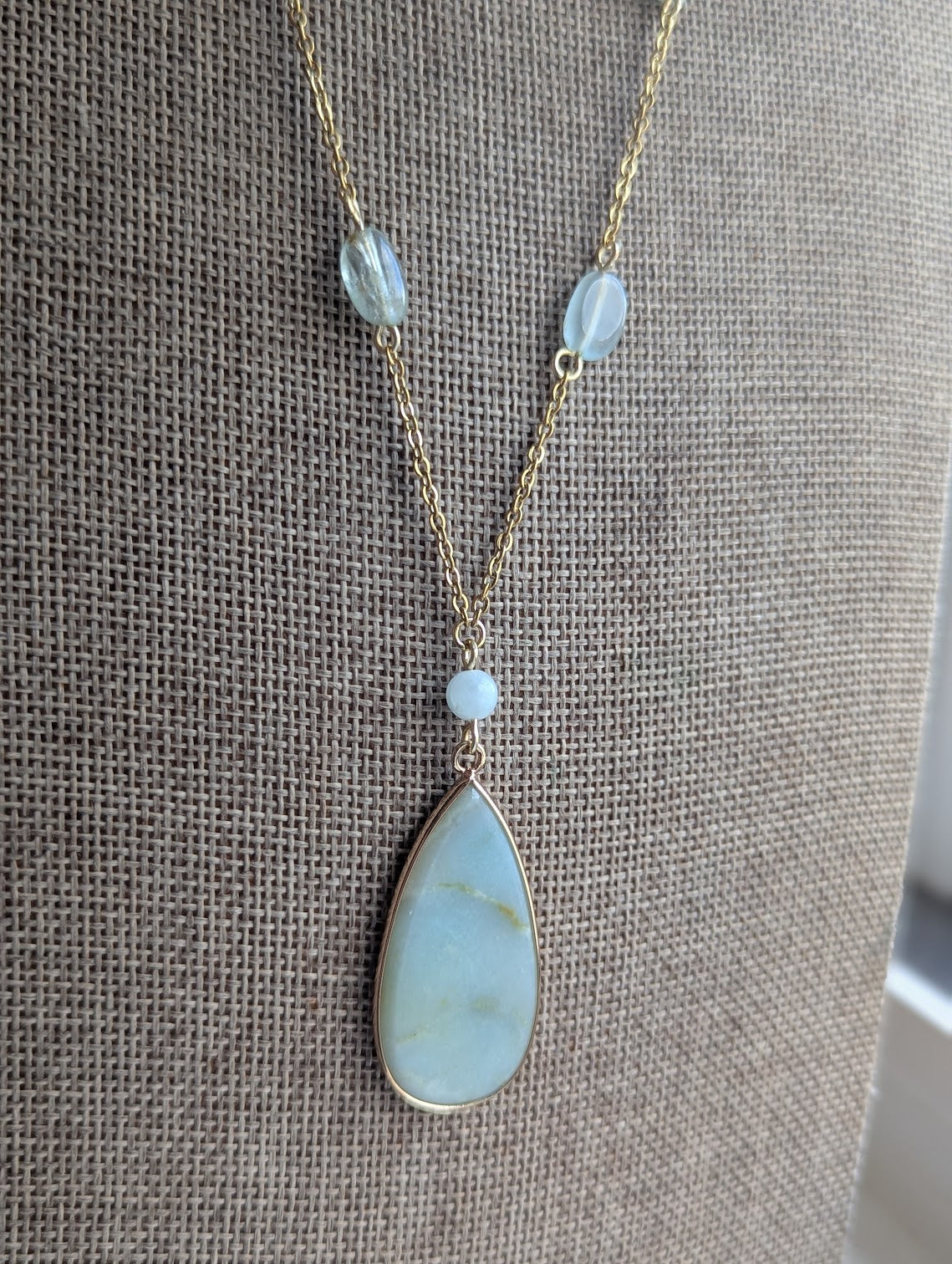 Amazonite and Aquamarine Gold Stainless Necklace