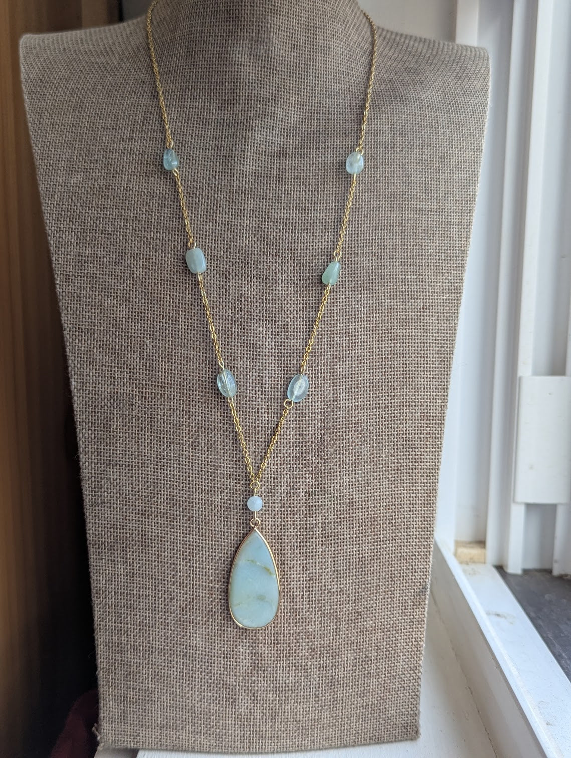 Amazonite and Aquamarine Gold Stainless Necklace