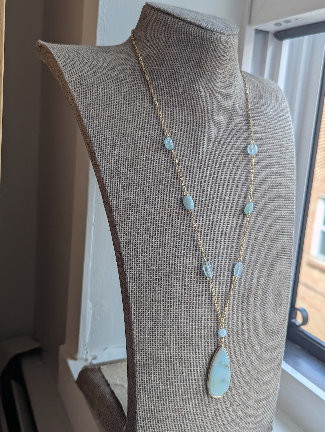 Amazonite and Aquamarine Gold Stainless Necklace