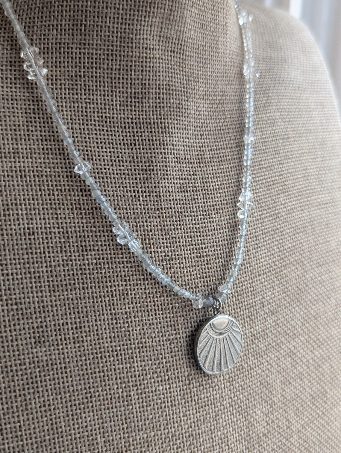 Labradorite and Herkimer Diamond Beaded Sun Pendant Necklace