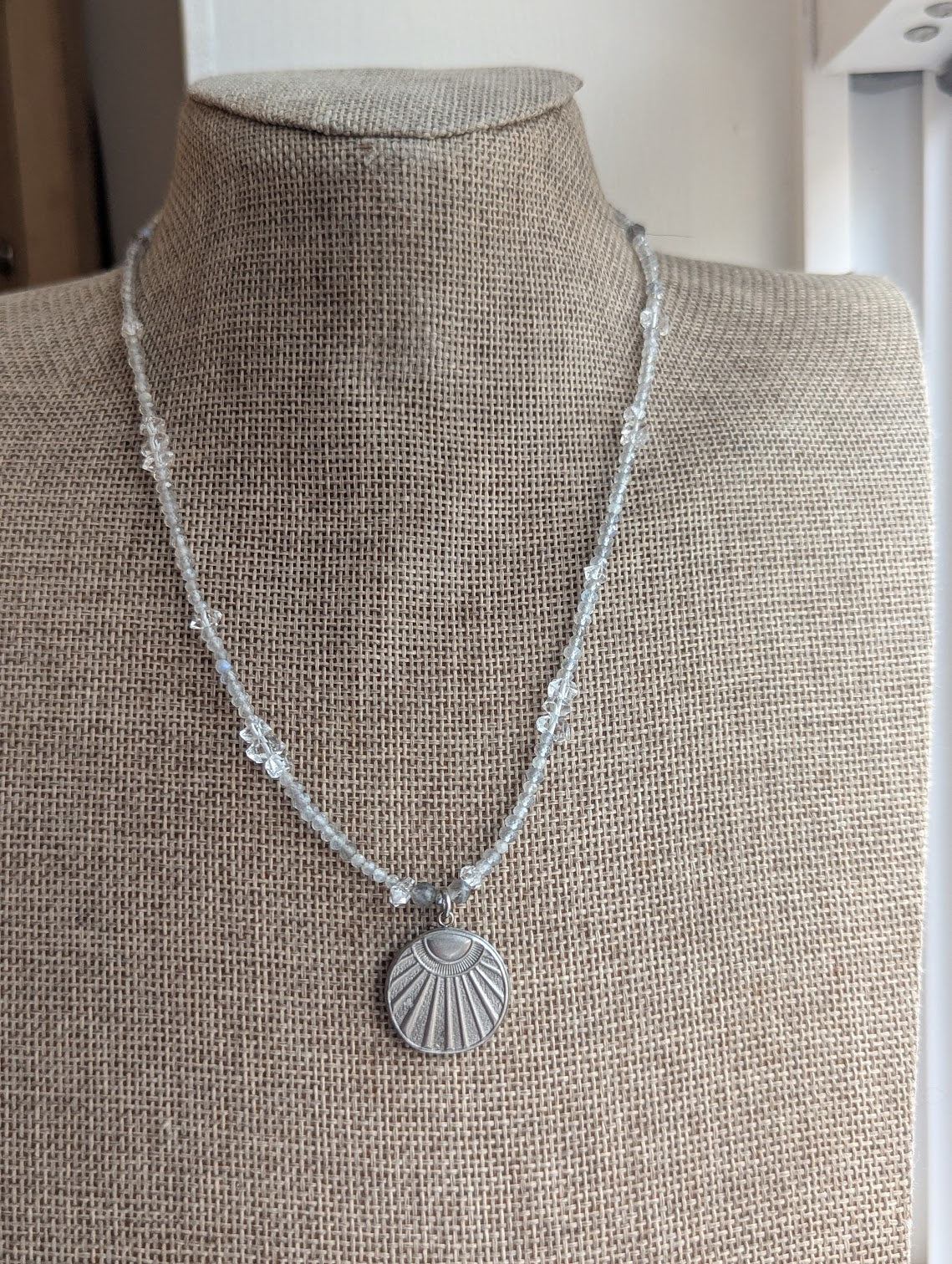 Labradorite and Herkimer Diamond Beaded Sun Pendant Necklace