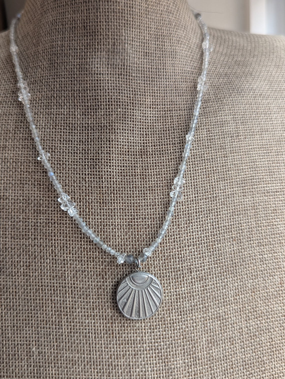 Labradorite and Herkimer Diamond Beaded Sun Pendant Necklace