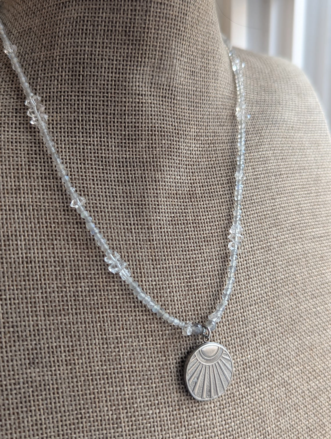 Labradorite and Herkimer Diamond Beaded Sun Pendant Necklace