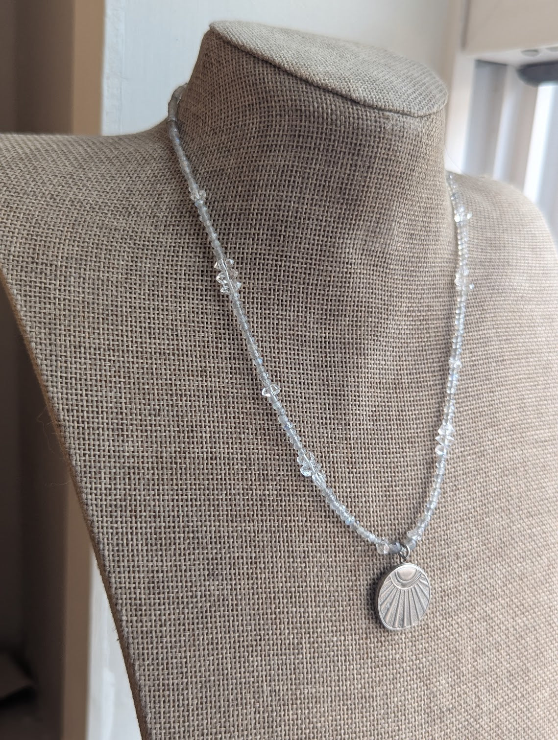 Labradorite and Herkimer Diamond Beaded Sun Pendant Necklace