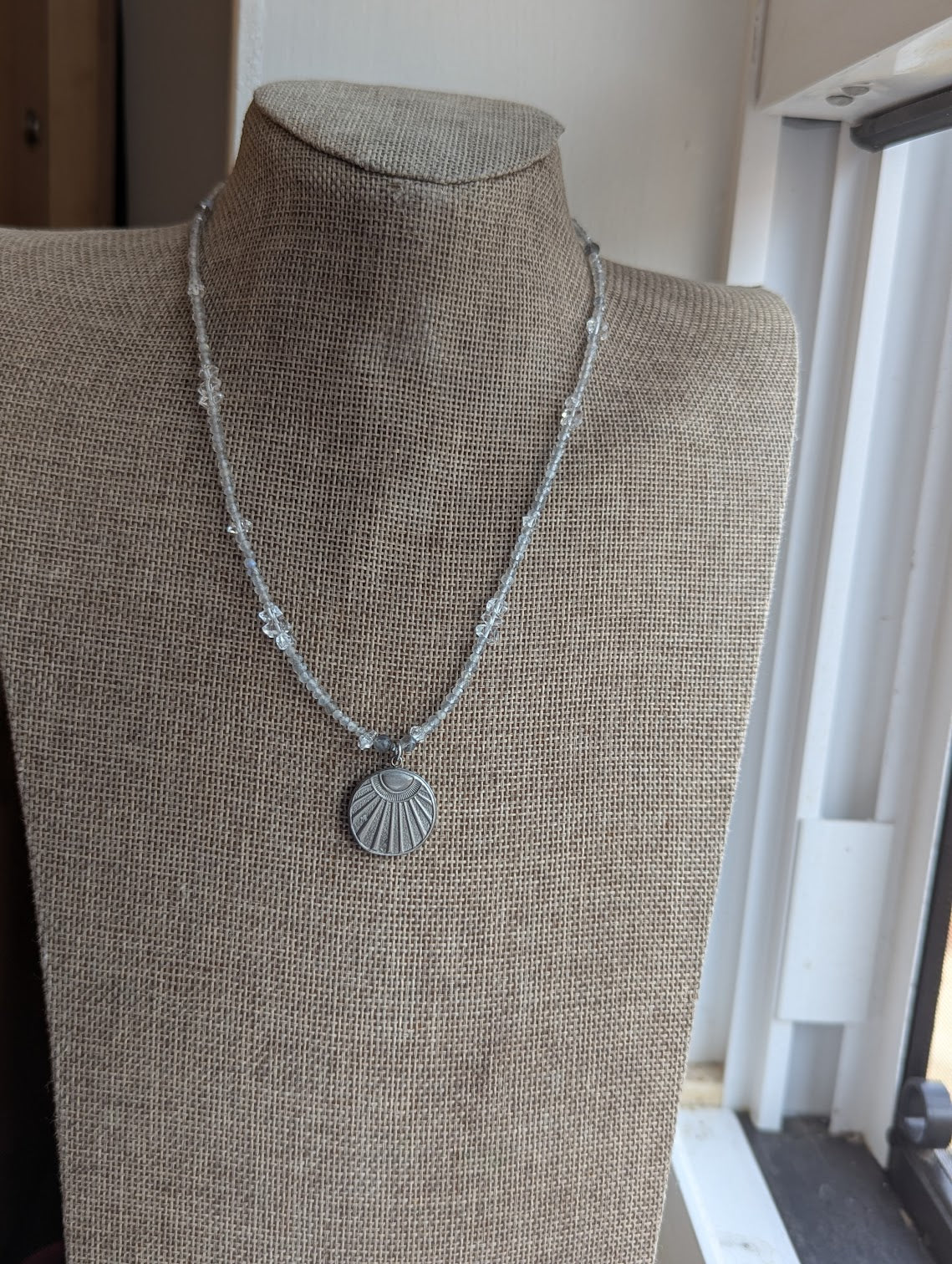 Labradorite and Herkimer Diamond Beaded Sun Pendant Necklace