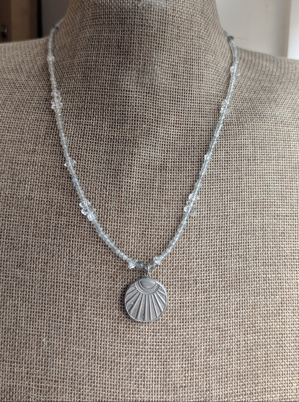 Labradorite and Herkimer Diamond Beaded Sun Pendant Necklace