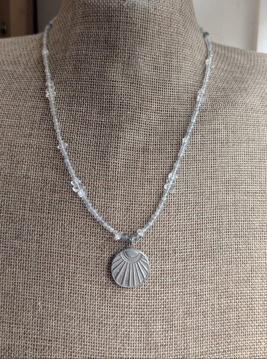 Labradorite and Herkimer Diamond Beaded Sun Pendant Necklace
