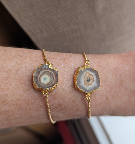 Brown Agate Slice Gold Slider Bracelet (Various Options Available)