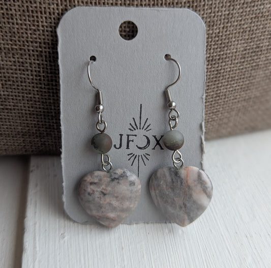 Pink Zebra Jasper Heart Earrings