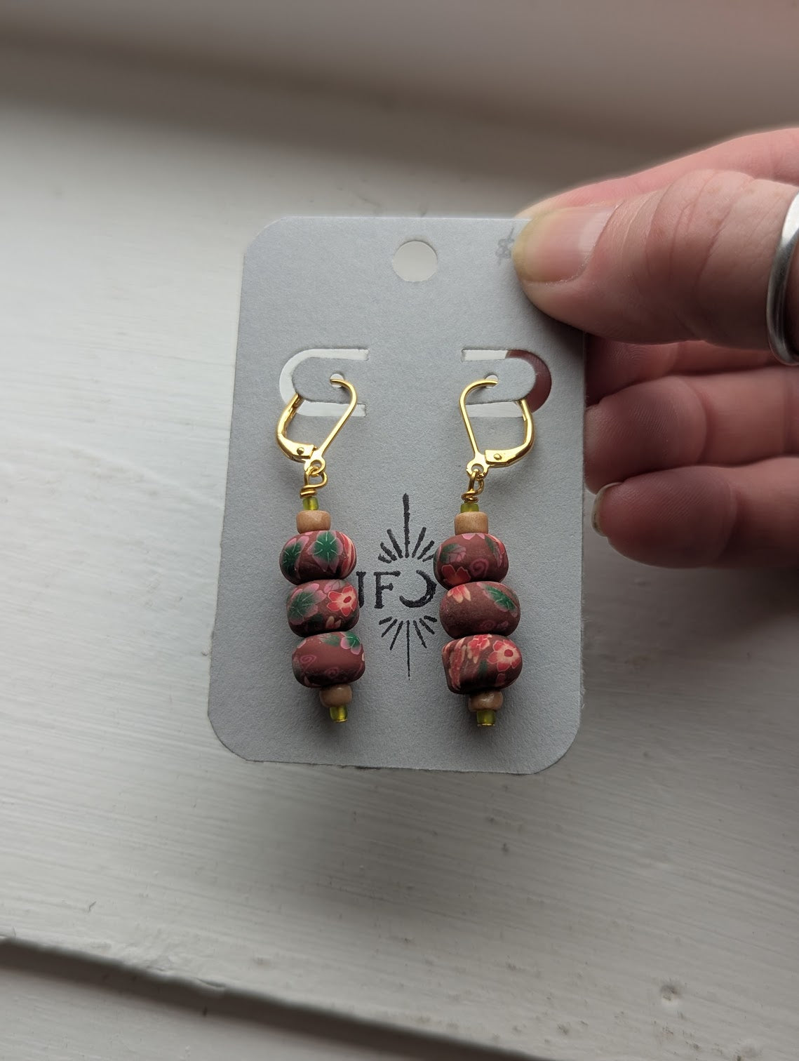 Red Floral Polymer Clay Hoops (Silver or Gold)