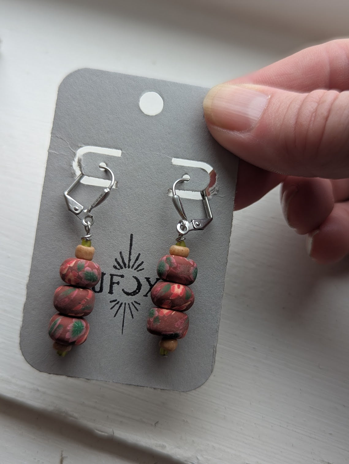 Red Floral Polymer Clay Hoops (Silver or Gold)