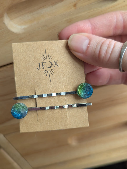 Green and Blue Glitter Bobby Pins