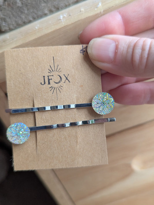 White Glitter Flower Bobby Pins