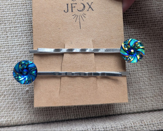Blue Pin Wheel Bobby Pins