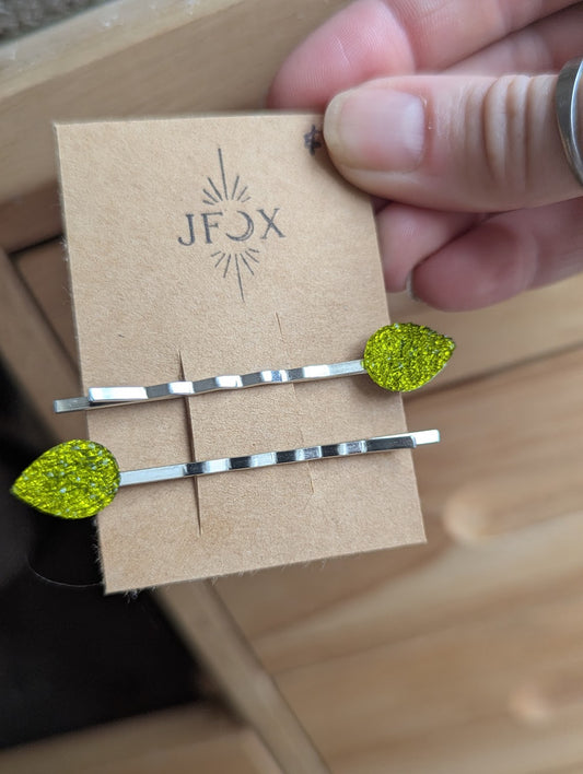 Green Druzy Leaf Bobby Pins