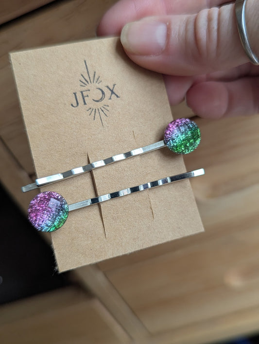 Pink and Green Glitter Bobby Pins