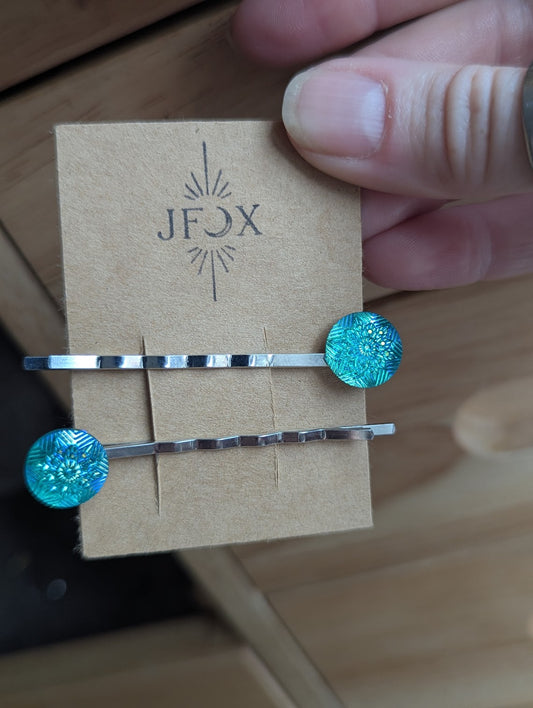 Blue Glitter Snowflake Bobby Pins