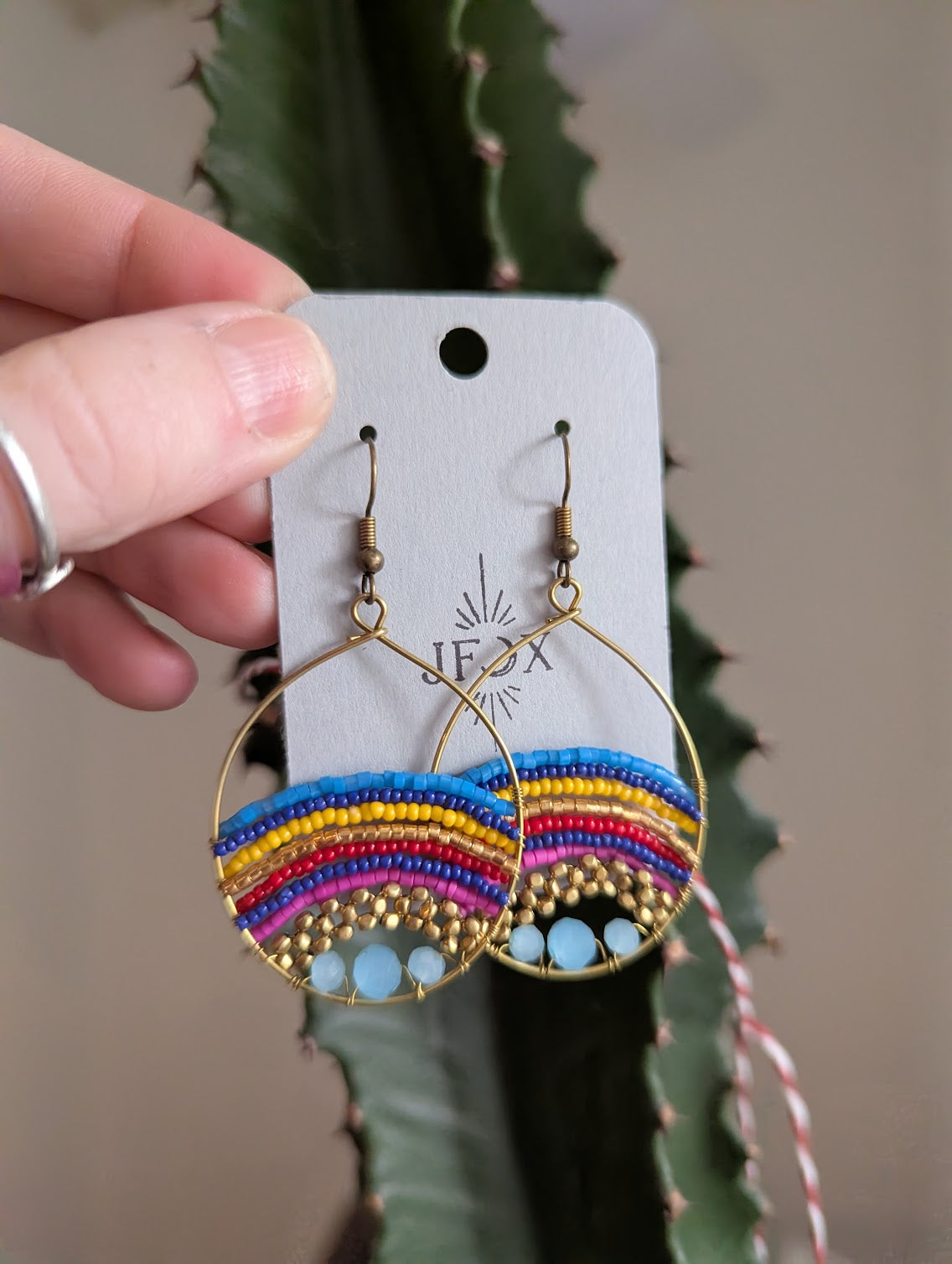 Large Multi-Color Rainbow Brass Wire Earrings
