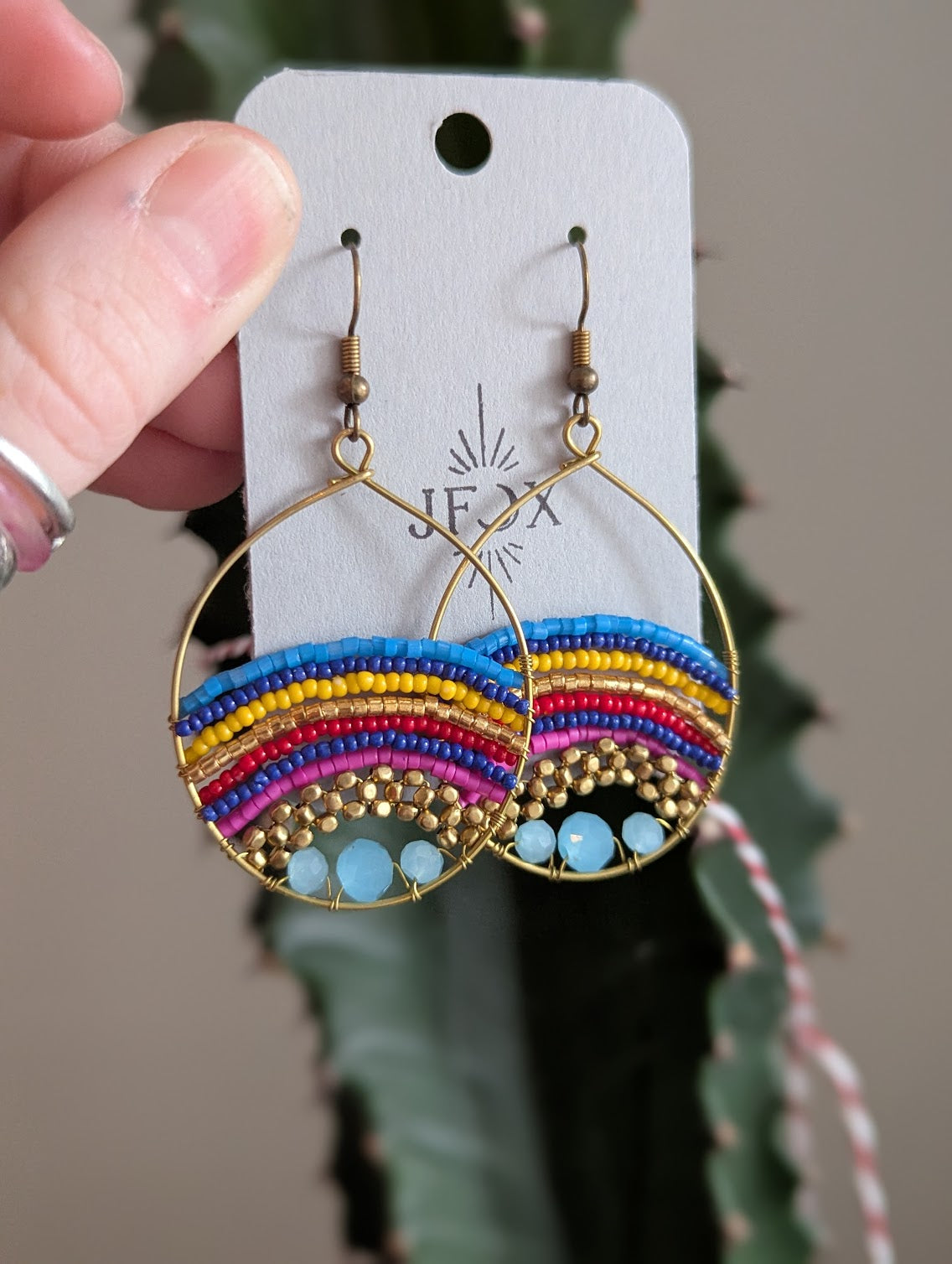 Large Multi-Color Rainbow Brass Wire Earrings