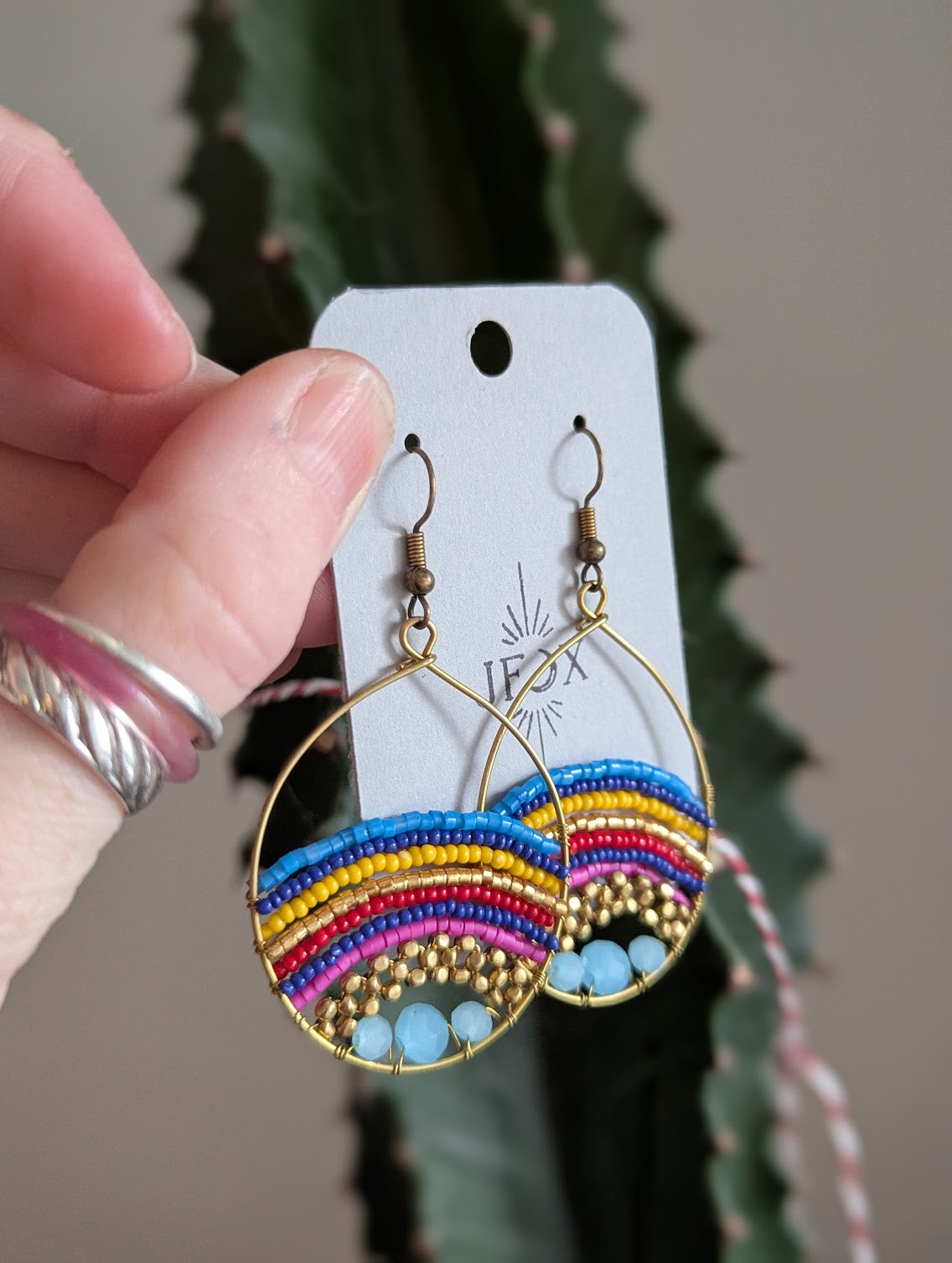 Large Multi-Color Rainbow Brass Wire Earrings