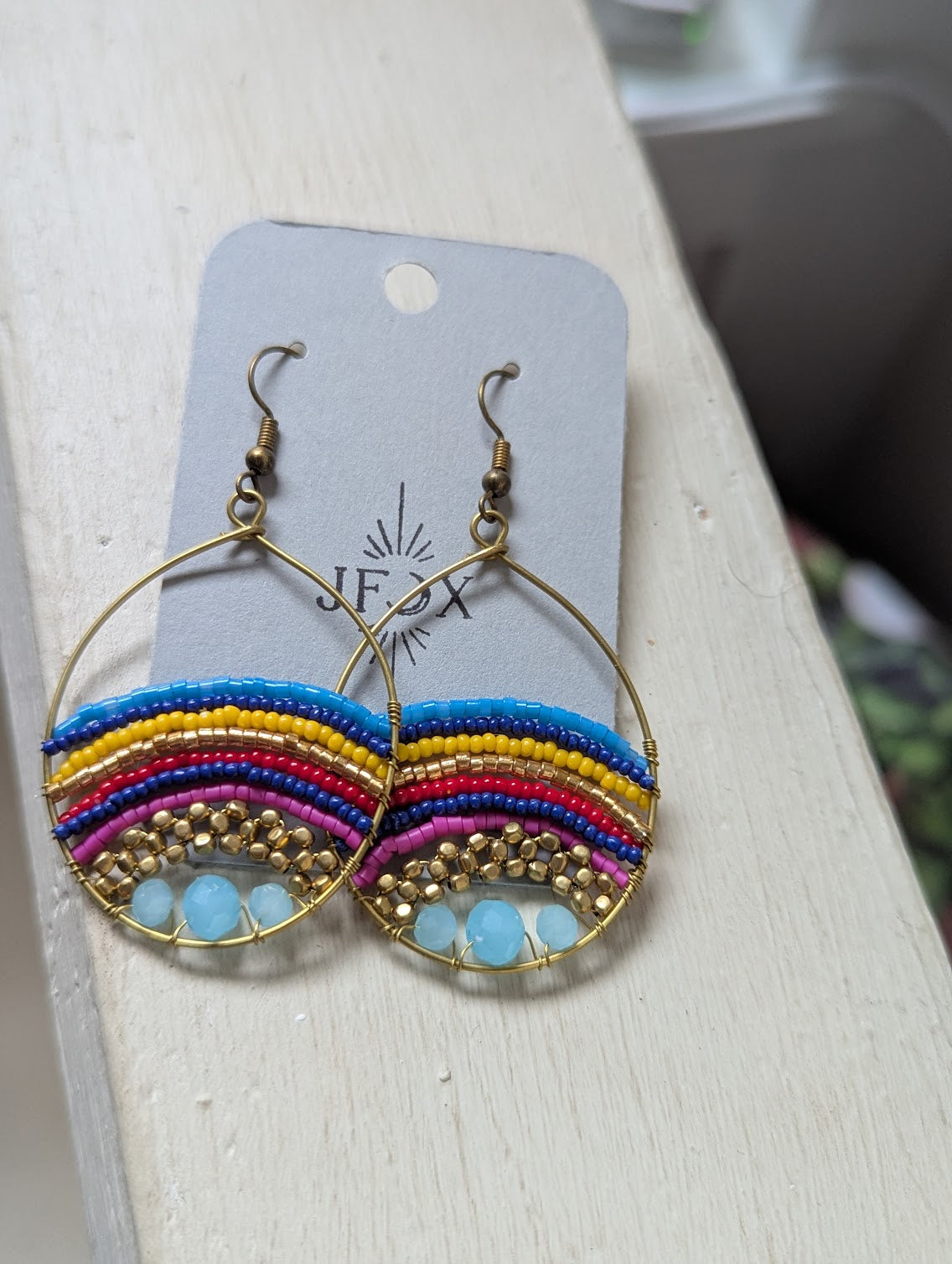 Large Multi-Color Rainbow Brass Wire Earrings
