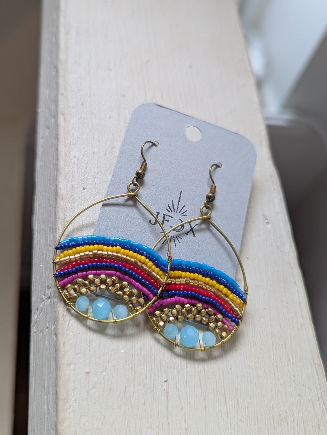 Large Multi-Color Rainbow Brass Wire Earrings