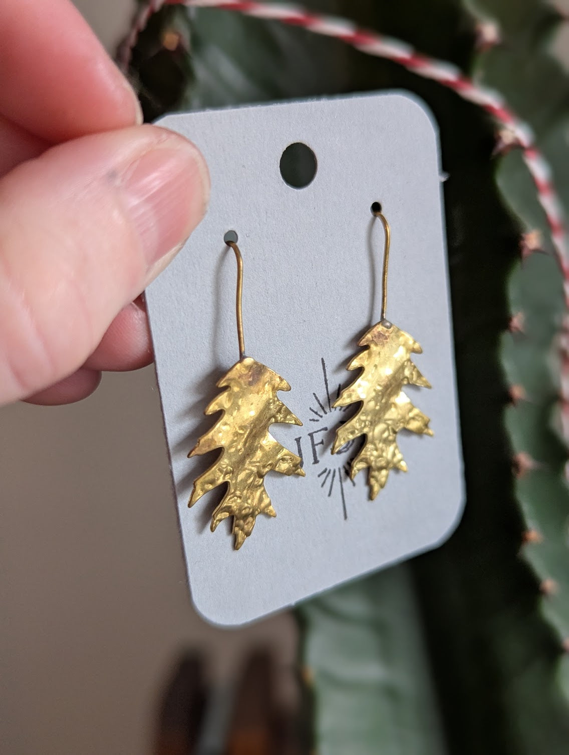 Hammered Brass Leaf Earrings