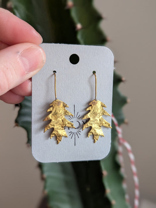 Hammered Brass Leaf Earrings