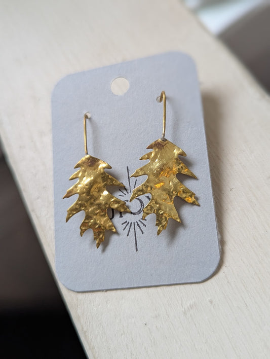 Hammered Brass Leaf Earrings