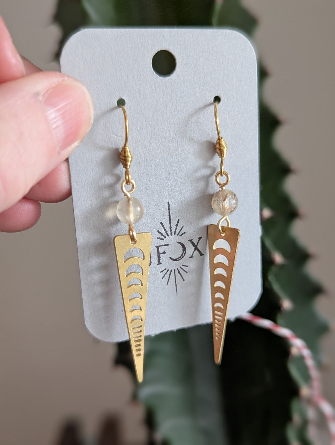 Watermelon Tourmaline Moon Phase Gold Earrings (Various Colors Available)