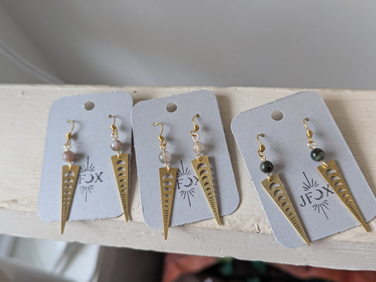 Watermelon Tourmaline Moon Phase Gold Earrings (Various Colors Available)