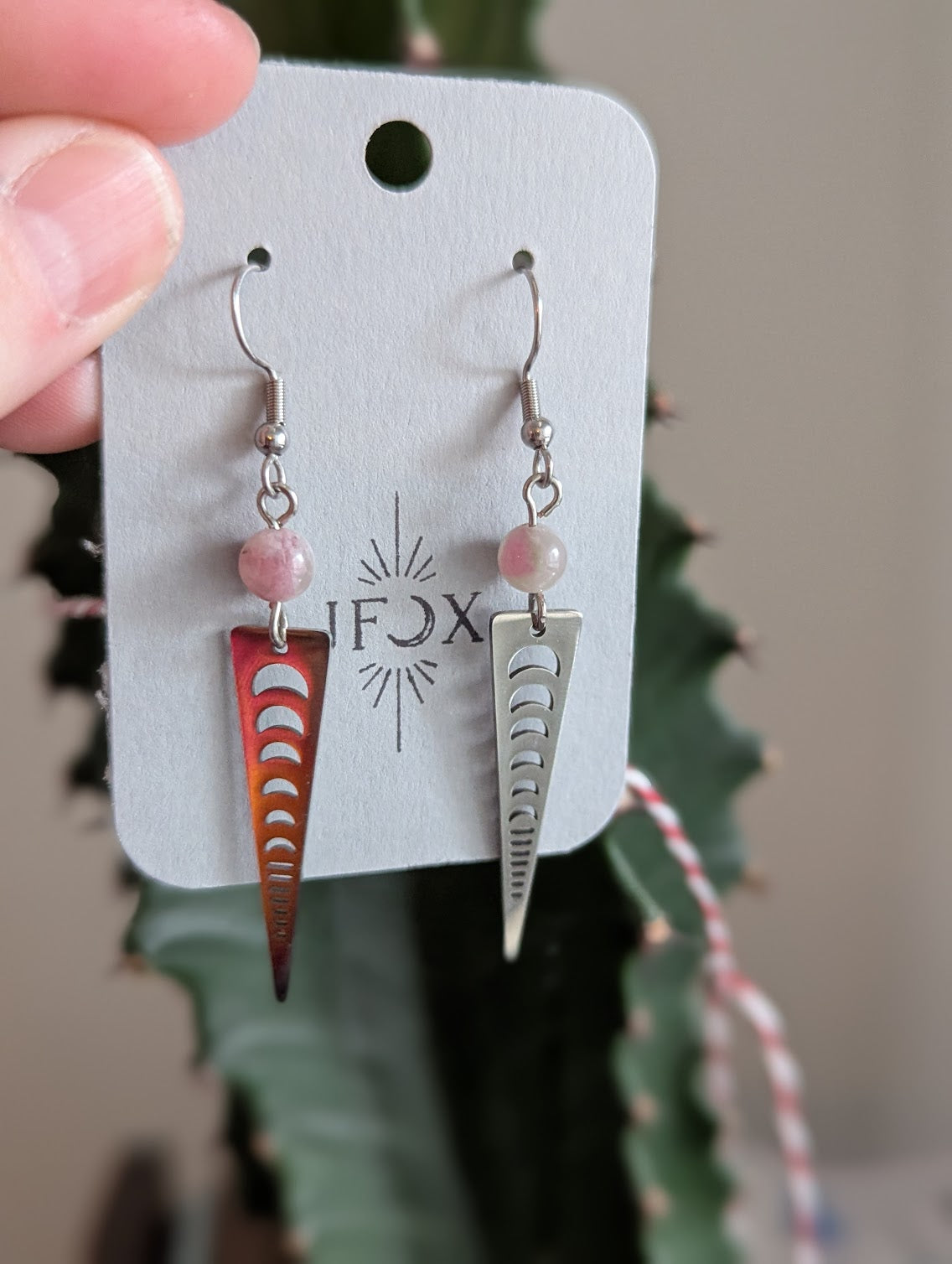 Watermelon Tourmaline Moon Phase Silver Earrings (Various Colors Available)